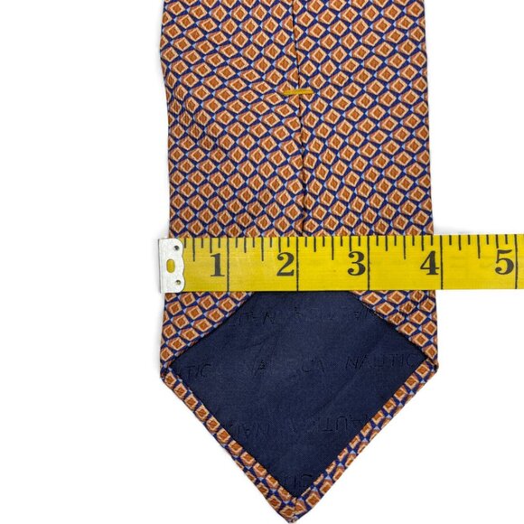 Nautica Silk Tie Geometric Orange Blue Diamonds - Picture 6 of 7